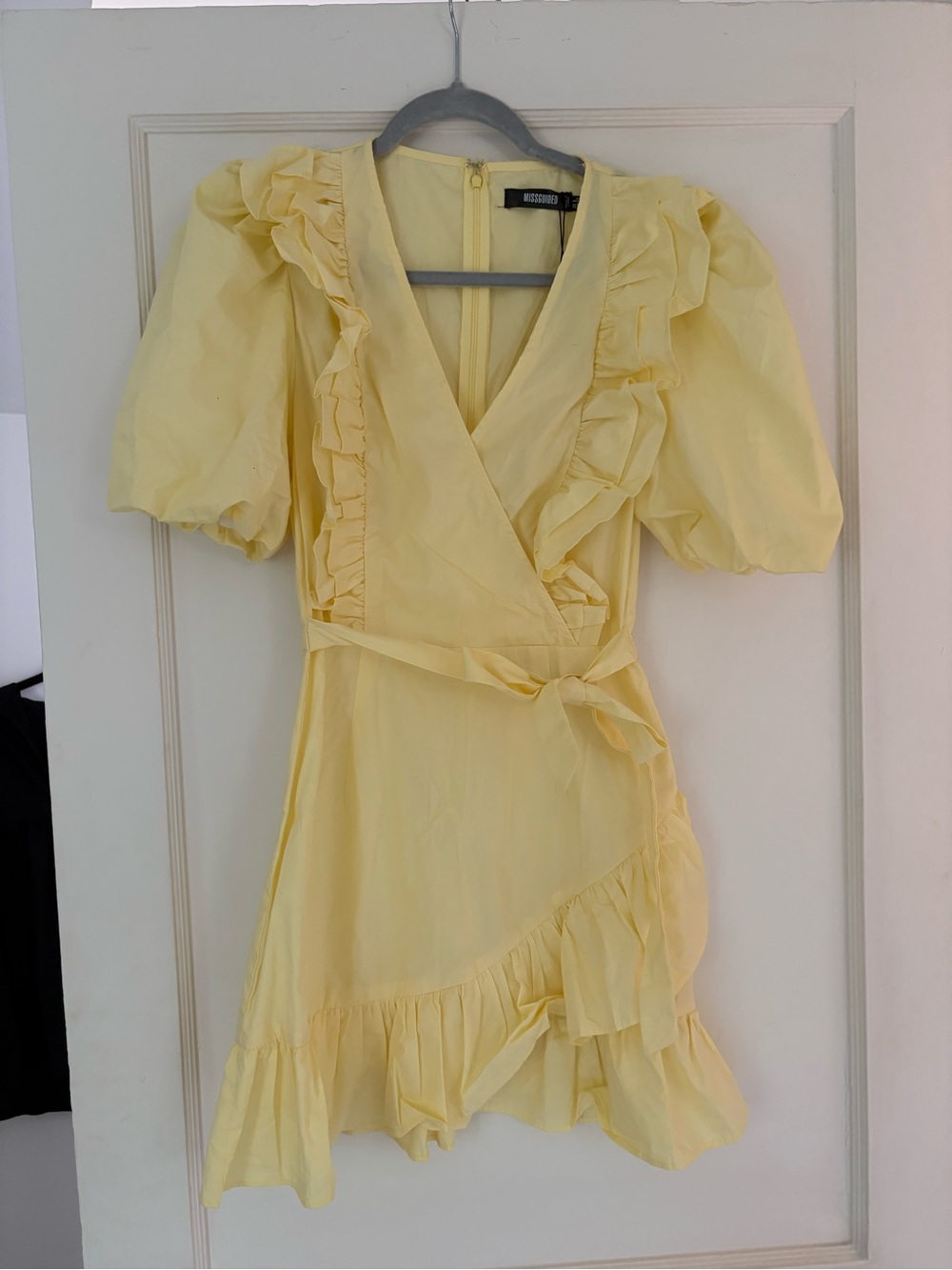 Missguided Light Yellow Ruffle Wrap Mini Dress